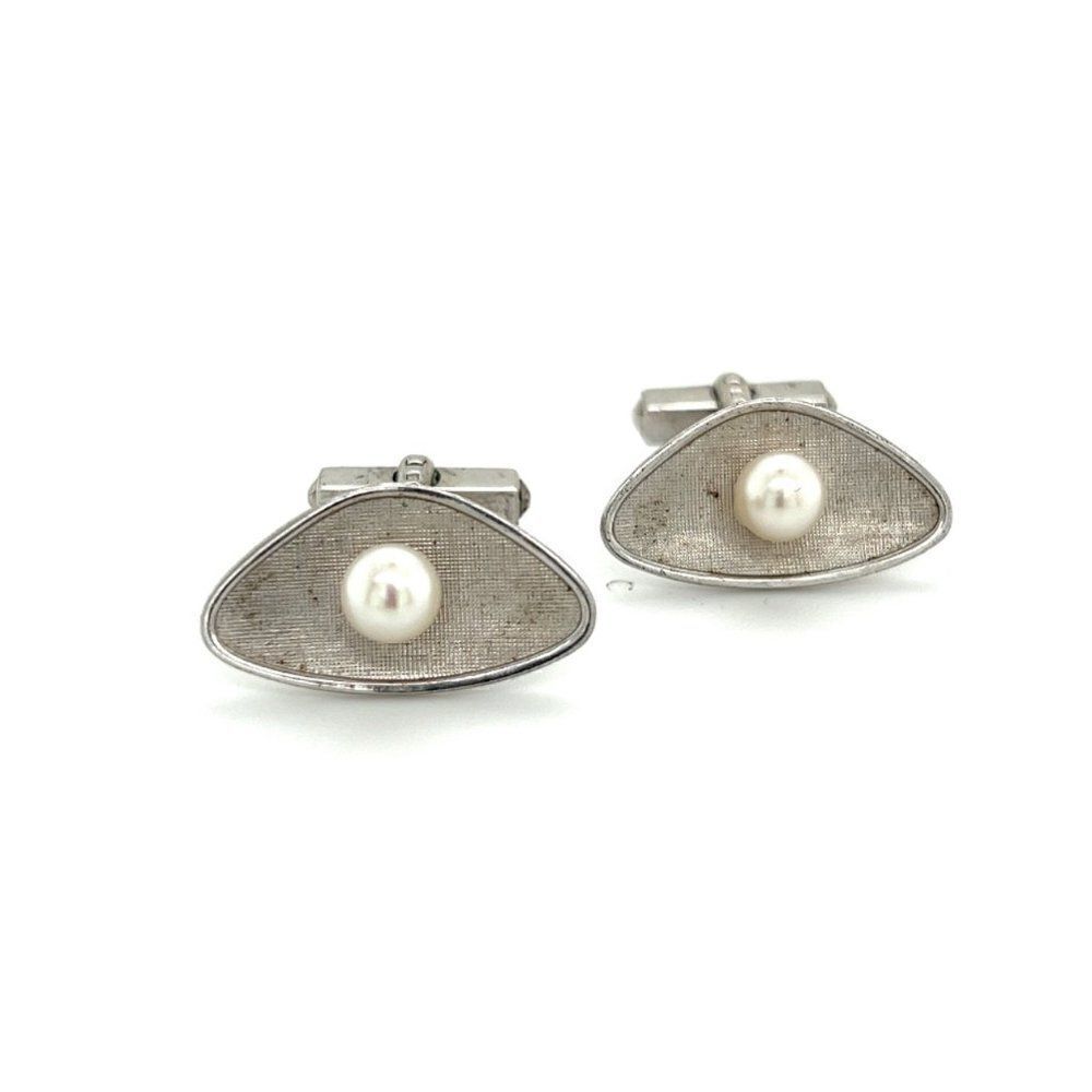 Mikimoto Estate Akoya Pearl Mens Cufflinks 6.5 mm Sterling Silver M311